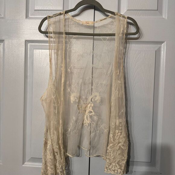 Nabee Cottagecore Sheer Lace Open Front Vest Boho Festival Top Romantic XL - Picture 9 of 14